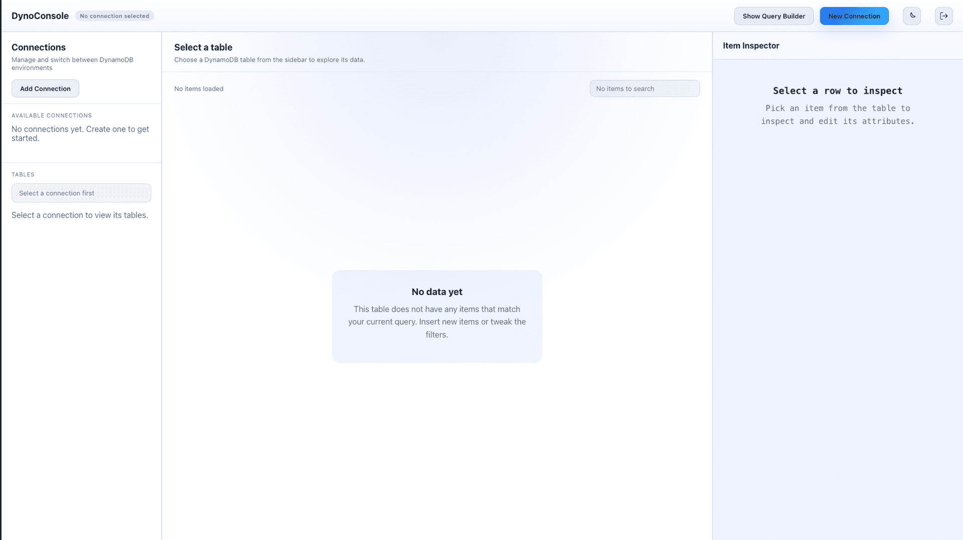 DynoConsole table workspace